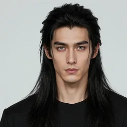 portrait of tall, 3 3 - year - old handsome man with long dirty black hair, and grey eyes, wearing black clothes, no beard, hyper realistic face, aristocratic appearance, beautiful eyes, character art, art by mark brooks, hyperdetailed, cryengine, trending on artstation, digital art