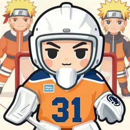 high quality portrait flat matte painting of cute Carey Price Goaltender in the style of nendoroid and manga NARUTO, number 31 on jersey, flat anime style, thick painting, medium close-up