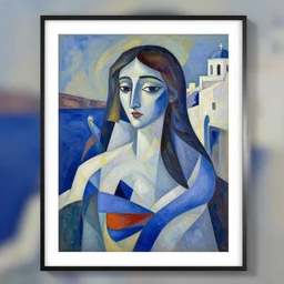 cubism art print painting of Santorini, by Ethel Adnan, gouache painting, high definition, digital art,