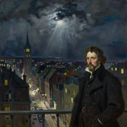 a painting of stormy night in city, eerie, supernatural, by john atkinson grimshaw and caspar david friedrich, acrylic art, artstation hd