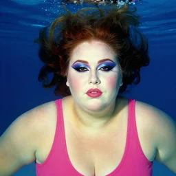 a colorful portrait photograph of fat divine with her makeup, underwater, 1 9 9 0 s, taken by martin parr, saturated colour photo, high definition, 8 k