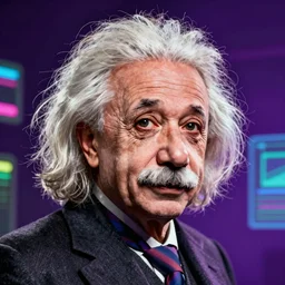 high quality and colorful portrait of Albert Einstein in the style of tron legacy