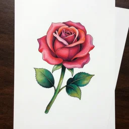 creative rose art like tattoo on white paper, colorful