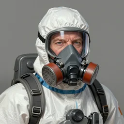 Walter white in a hazmat suit, respiratory mask, portrait, highly detailed, digital painting, artstation, concept art, sharp focus, illustration, by Evgeny Lushpin