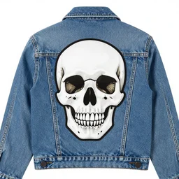 back patch of a skull on a jeans jacket. 8 0's
