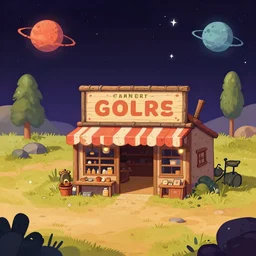 in front of a general store, in a remote outpost, on an alien planet, from a space themed point and click 2 d graphic adventure game, art inspired by william alexander