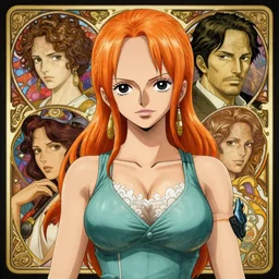 intricately detailed vfx portrait of nami from one piece by eiichiro oda, makoto shinkai, alphonse mucha, art by artgerm and greg rutkowski, best of behance, concept art, matte, sharp focus, opulent, orange hair, elegant, adolphe bouguereau, annie leibovitz, stanley kubrick,
