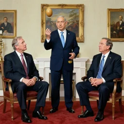 benjamin netanyahu juggling, by norman rockwell and michael cheval