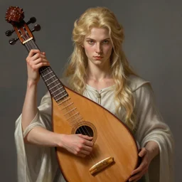 beautiful bard holding a lute, accurate anatomy, only two hands, highly detailed, digital painting, artstation, concept art, smooth, sharp focus, illustration, Unreal Engine 5, 8K, art by Artgerm and greg rutkowski
