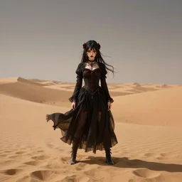a gothic anime girl in the middle of the desert, 4 k, digital art, trending on artstation, studio lighting, wide angle lens, 1 5 mm,