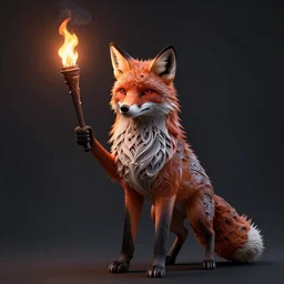 fox standing up with torch, dark, intricate, highly detailed, smooth, artstation, digital illustration