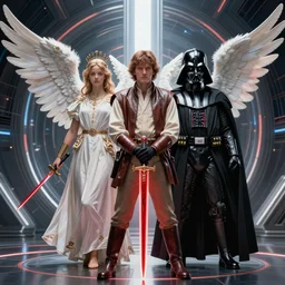 symmetry!! anakin skywalker, renaissance, angel, red saber, masterpiece, artstation, futuristic, star wars, darth vader, 4 k, hyperrealistic