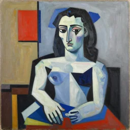 picasso and mondrian coloration in a painting. highly detailed painting. super sharp focus