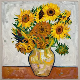tri - x 4 0 0, an abstract painting of a vase with sunflowers by pablo picasso