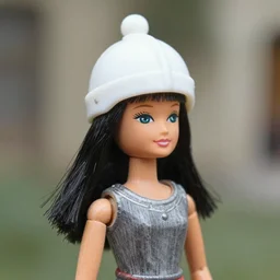 realistic photo of a a medieval wooden barbie girl doll sculpture dressed white spherical hat helmet made of plastic, black brushwood, greyscale grain 1 9 6 0, life magazine photo, natural colors, metropolitan museum, kodak