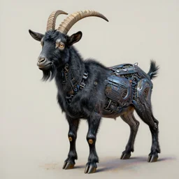 intricate highly detailed black goat cyborg full body portrait, high resolution uhd hyper realistic hyperdetailed 8 k pastel paint pour by peter mohrbacher