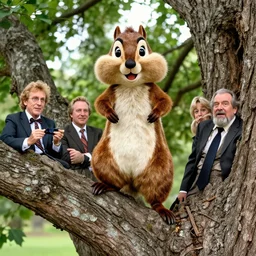 Norm Macdonald disguised as a chipmunk standing atop a tree vladimir kush jim lambie anato finnstark ray caesar norman rockwell greg rutkowski basquiat alberto sughi tombow