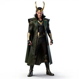 mysterious loki trickster, high detail digital art, full body, standing, isolated on a pure white background, centered, whole figure in frame, sharp focus, studio lighting