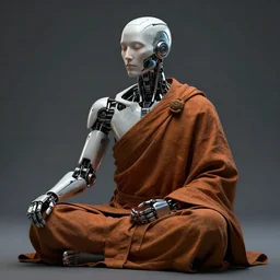 meditating robotic body style monk with cybernetic enhancements, scifi character portrait by greg rutkowski, craig mullins, cinematic lighting, dystopian scifi outfit, profile picture, mechanical, cyborg, half robot ultra realistic 8 k resolution.