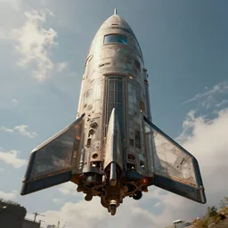 retro futuristic vintage rocket spacecraft, atmospheric lighting, painted, intricate, volumetric lighting, beautiful, daytime, sunny weather, slight overcast, sharp focus, deep colours, ultra detailed, by leesha hannigan, ross tran, thierry doizon, kai carpenter, ignacio fernandez rios