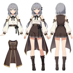 an alchemist girl anime model sheet; in the fantasy studio bones anime; character outfit concepts; trending on artstation, highly detailed, clean lineart