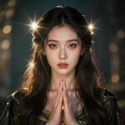 symmetrical portrait of the goddess of magic, digital art, cinematic lighting, ray tracing, octane render, long lens, shallow depth of field, bokeh, anamorphic lens flare, 8 k, hyper detailed, 3 5 mm film grain