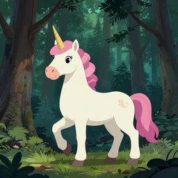 full body shot of a unicorn with a flower mane, pine forest, cel shaded vector art, toon shading, behance, hd by lois van baarle, helen huang, by makoto shinkai and ilya kuvshinov, rossdraws, disney animation still