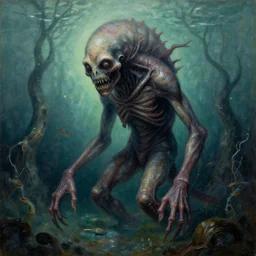 aquatic scary creature, surreal painting by zdzislaw beksinski