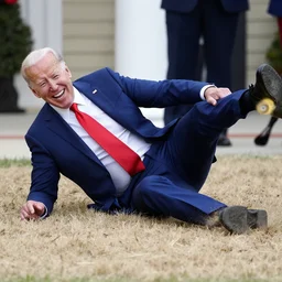 Joe Biden laughing at Donald trump falling on the ground