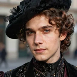 closeup headshot photo of the person who is Russian Victorian street pickpocket cosplayer