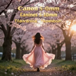 a 2 8 mm macro photo from the back of a woman in flowing pink dress in front of a blooming cherry tree, seen from a distance, splash art, movie still, bokeh, canon 5 0 mm, cinematic lighting, dramatic, film, photography, golden hour, depth of field, award - winning, anamorphic lens flare, 8 k, hyper detailed, 3 5 mm film grain