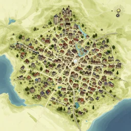small town steampunk map digital art