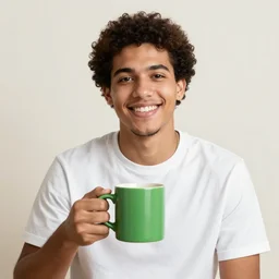 portrait of a ( ( ( una taza de cafe grande y verde ) ) ), ( ( guapo joven caliente brazileiro alegre ) ), lleno de nubes y magia, el sol, concept character, by greg rutowski and tezuka and oi and mucha and bierstadt and remington, trending on artstation