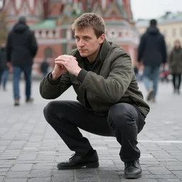 gopnik squating in the street in Russia