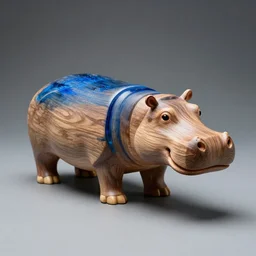 a photo of a model hippo made with a combination of elm wood!!! and composite blue epoxy resin!! in straight lines, dramatic lighting, epoxy resin, studio zeiss 1 5 0 mm f 2. 8 hasselblad, award - winning photo, full subject shown in photo, wood