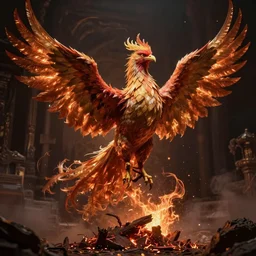 A phoenix's ashes are divine, by Andreas Rocha + Ted Nasmith, dark, cinematic lighting, masterpiece, highly detailed, 8k resolution, trending on art station