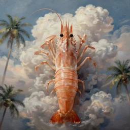 ultra realist and ultra intricate detailed soft painting of a shrimp, from the waist up, symmetry features, volumetric clouds, tropical , artstation, unreal render, depth of field