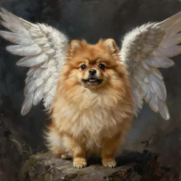 concept art painting of a biblically accurate angel pomeranian, by james gurney and greg rutkowski