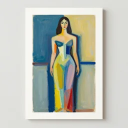 gouache painting, abstract art print, full body figure of woman, color block style, by gary hume, etel adnan, blank canvas background, trending on society 6