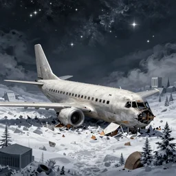 fallen airplane plane crash landscape stars snow architecture detailed illustration surrealism by klimczak kuprin