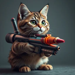 cat with rocket launcher, hyper realistic, retro