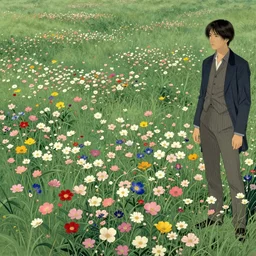 hyper realistic traditional japanese illustration of flower meadow, in the style of austin osman spare, wayne barlowe, gustav moreau, goward, bussiere and roberto ferri, santiago caruso, bouguereau, klimt, saturno butto, sorayama and tom bagshaw. occult art