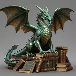bronze dragon sitting on a hoard of books, fantasy, dnd, art by greg rutkowski