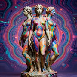 full body statue of Emma Watson by Jean-Baptiste Carpeaux and Luo Li Rong and Michael James Talbot, all body, perfect symmetrical face, colorful, psychedelic psychedelic psychedelic  psychedelic colors, cool rainbow bodypainting, synthwave, in full growth, elegant, realistic, 8K, female full-skin figure, hyperrealism, subsurface scattering, raytracing, rim light, Octane Render, Redshift, Zbrush, complex psychedelic glitch background