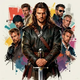 hyper detailed ultra realistic portrait of long haired henry cavill as connor macleod scottish immortal highlander holding a sword, movie poster illustration, byartgerm, josan gonzalez, kilian eng, drew struzan, donato giancola, hard edges, graffiti, street art 8 k