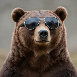 a detailed portrait of a hairy humanoid bear creature wearing aviators