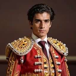 portrait of a handsome young mexican bullfighter, art by denys tsiperko and bogdan rezunenko and franz xaver kosler, hyperrealism