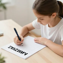 young girl writing a paper about fake news, digital art