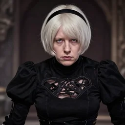 Screenshot from Nier Automata with Boris Johnson