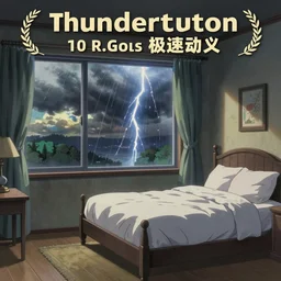 thunderstorm bedroom, retro illustration in the style of makoto shinkai and leiji matsumoto